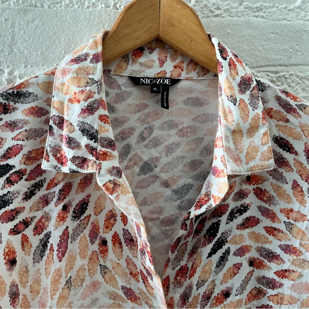 NIC+ZOE Multicolor Printed Button Up Tunic Top Stretch Cotton Pockets Lagenlook - Picture 3 of 15